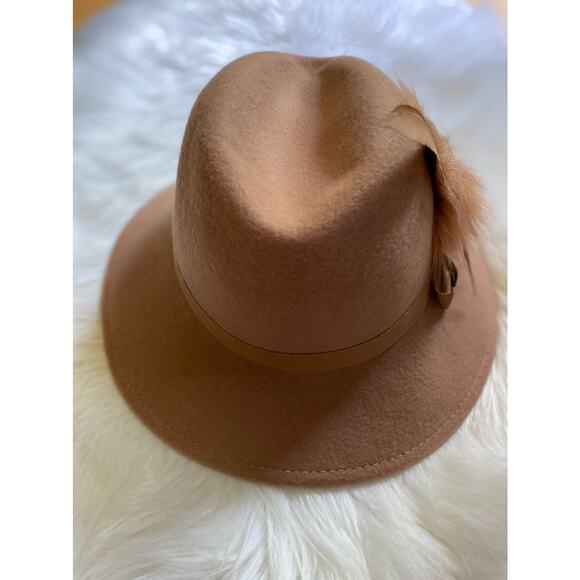 Vintage Lancaster Tan 100% Wool Fedora Hat with Feather Detail - Picture 4 of 6